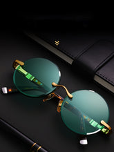 Load image into Gallery viewer, Brand Handmade Dark Green Crystal Stone Glasses Lens Anti-ultraviolet Sunglasses Round Retro Curved Mirror Sun Glasses
