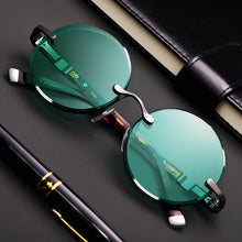 Load image into Gallery viewer, Brand Handmade Dark Green Crystal Stone Glasses Lens Anti-ultraviolet Sunglasses Round Retro Curved Mirror Sun Glasses