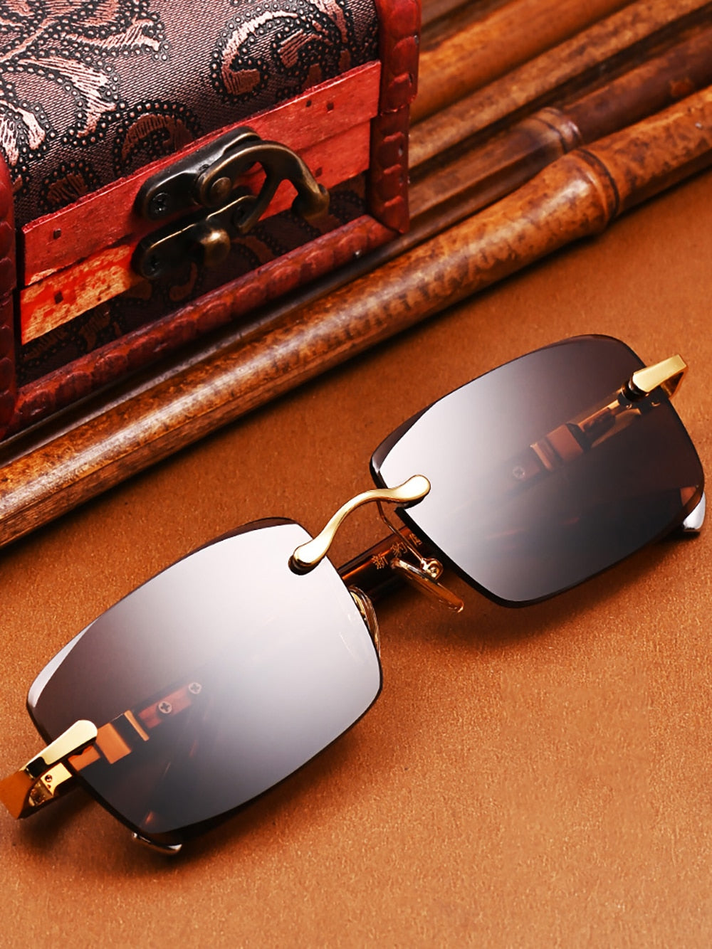 Brand Natural Crystal Stone Lens Square Sunglasses for Husband