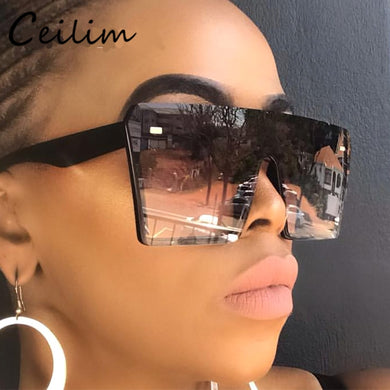 Brand Oversize Square Sunglasses Women 2023 Designer One Piece Gradient Mirror Shades Big Flat Top Goggles