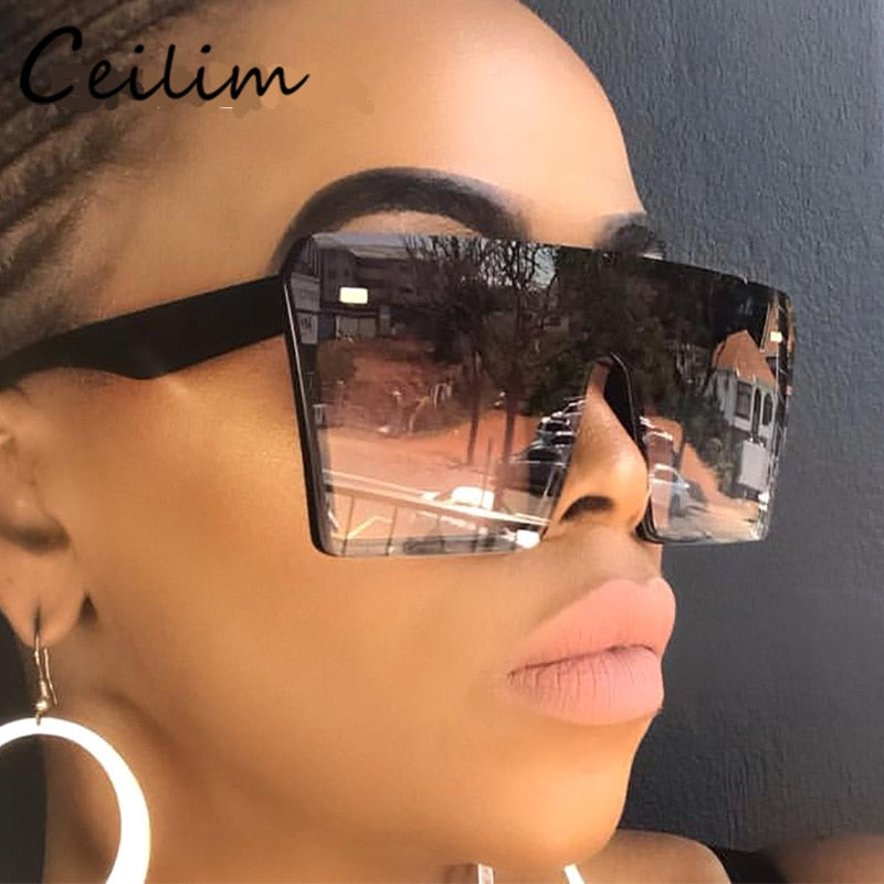 Oversize Square Sunglasses Women Brand Designer Fashion Flat Top
