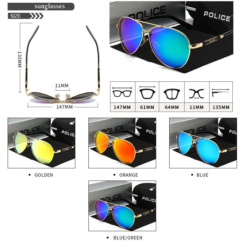Brand POLICE 1382 Outdoors Mens Sunglasses Polarized Pilot High Definition Driving Mirror Sunglasses Men