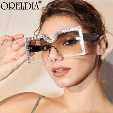 Brand Rhinestone Sunglasses 2023 Women Square Rimless Diamond Sun Glases Female Flat Top Eyewear Eyeglasses UV400