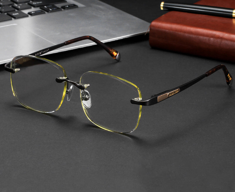 Brand Rimless Glass Sunglasses Man Woman Acetate Frame Natural Crystal Stone Lens Yellow Glasses Goggles Man Oculos