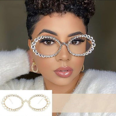 Brand Women Rhinestone Transparent Glasses 90s Retro Round Clear Len Sunglasses Men Glimmering Metal Oval Crystal Eyewear