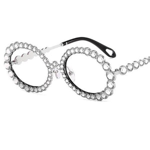 Brand Women Rhinestone Transparent Glasses 90s Retro Round Clear Len Sunglasses Men Glimmering Metal Oval Crystal Eyewear