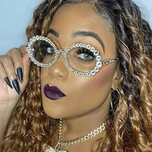 Load image into Gallery viewer, Brand Women Rhinestone Transparent Glasses 90s Retro Round Clear Len Sunglasses Men Glimmering Metal Oval Crystal Eyewear