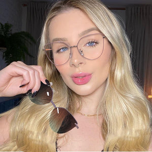 Cat Eye Metal Decorative Glasses With Magnet Clip Optical Prescription Eyeglasses Frame Brand Female Sunglasses Polarized