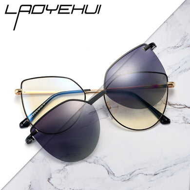 Cat Eye Metal Decorative Glasses With Magnet Clip Optical Prescription Eyeglasses Frame Brand Female Sunglasses Polarized