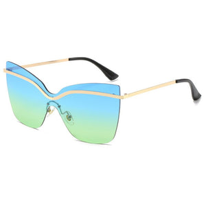Cat Eye Oversized Women Sunglasses Anti-Reflective Mirror Metal Frame Sun Glasses UV400 Female