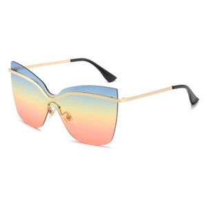 Cat Eye Oversized Women Sunglasses Anti-Reflective Mirror Metal Frame Sun Glasses UV400 Female