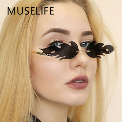 Cat Eye Sunglasses Women Vintage Brand Designer Rimless Fire Flame Sun Glasses Trending Mirror Lens Narrow Eyewear UV400