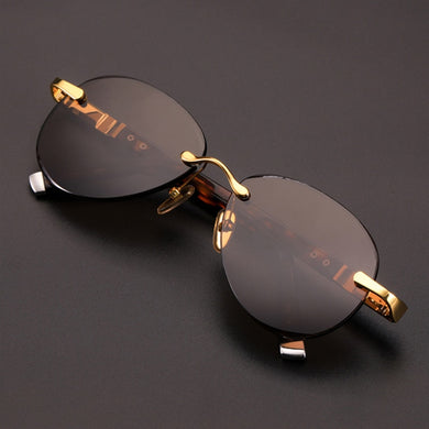 Cat's Eye Rimless Glass Sunglasses Man Woman Natural Crystal Stone Tea Lens Sun Glasses Acetate Frame Retro