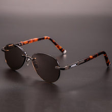 Load image into Gallery viewer, Cat&#39;s Eye Rimless Glass Sunglasses Man Woman Natural Crystal Stone Tea Lens Sun Glasses Acetate Frame Retro