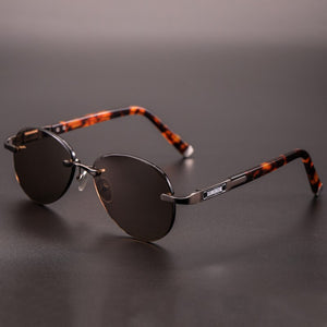 Cat's Eye Rimless Glass Sunglasses Man Woman Natural Crystal Stone Tea Lens Sun Glasses Acetate Frame Retro