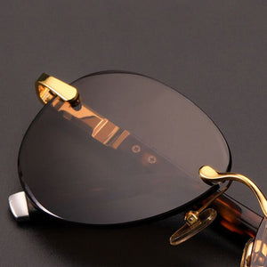 Cat's Eye Rimless Glass Sunglasses Man Woman Natural Crystal Stone Tea Lens Sun Glasses Acetate Frame Retro