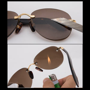 Cat's Eye Rimless Glass Sunglasses Man Woman Natural Crystal Stone Tea Lens Sun Glasses Acetate Frame Retro