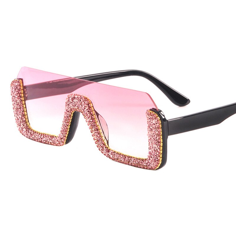 Crystal Square Sunglasses Women Brand Designer Half Frame Oversized Rhinestone Sunglasses Men Eyeglasses For Female UV400