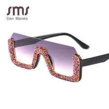 Load image into Gallery viewer, Crystal Square Sunglasses Women Brand Designer Half Frame Oversized Rhinestone Sunglasses Men Eyeglasses For Female UV400