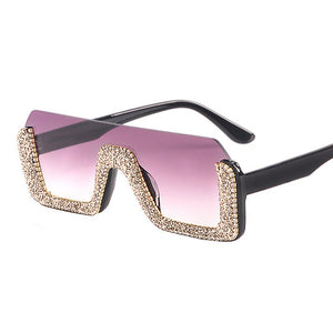 Crystal Square Sunglasses Women Brand Designer Half Frame Oversized Rhinestone Sunglasses Men Eyeglasses For Female UV400