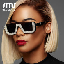 Load image into Gallery viewer, Crystal Square Sunglasses Women Brand Designer Half Frame Oversized Rhinestone Sunglasses Men Eyeglasses For Female UV400