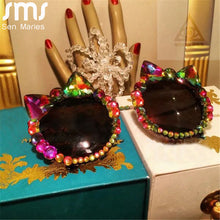 Carica l'immagine nel visualizzatore di Gallery, Crystal Sunglasses Women Oversized Round Sun Glasses Shiny Colorful Rhinestone Handmade Eyewear Gafas De Sol