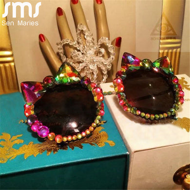 Crystal Sunglasses Women Oversized Round Sun Glasses Shiny Colorful Rhinestone Handmade Eyewear Gafas De Sol