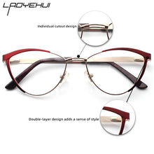 Load image into Gallery viewer, Decorative Eyeglasses Frame For Women Fake Glasses Women Retro Fashion Cat Eye Optical Prescription Glasses For Myopia