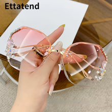Load image into Gallery viewer, Designer Rimless Sunglasses Women Vintage Brand Shades Bling Rhinestone Big Diamond Sun Glasses Gafas De Sol