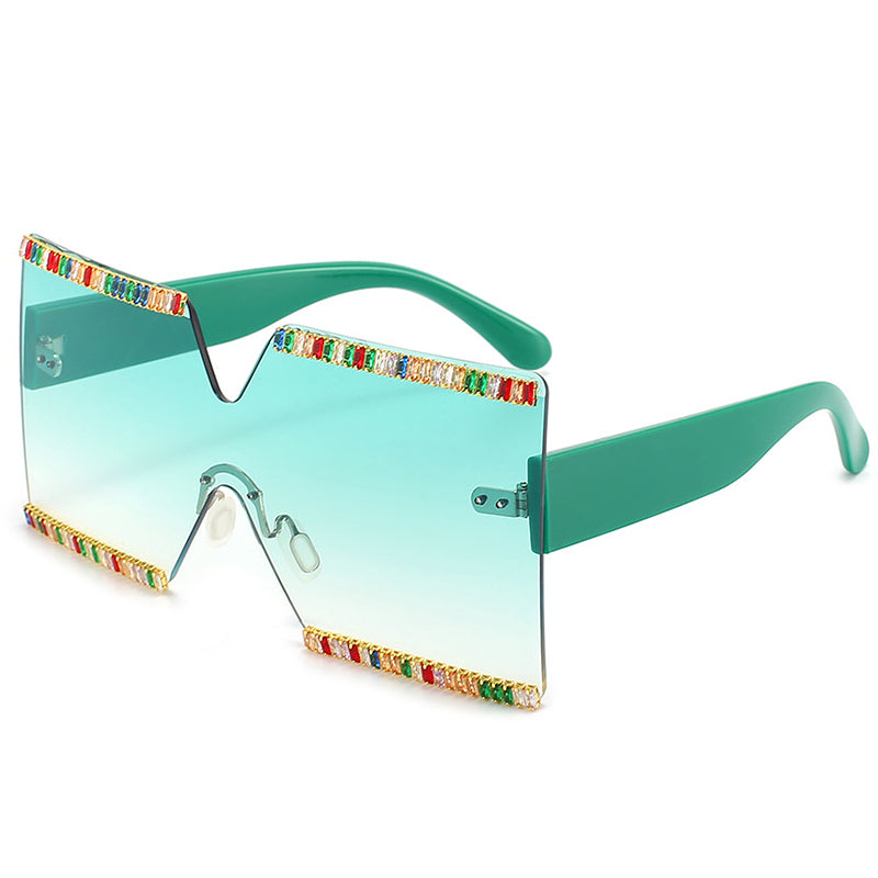 Designer Oversized Blingbling Crystal Sun Glasses Women 2023 Square Zircon Rimless Rhinestone Gafas De Sol Sunglasses