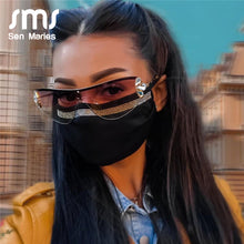 Load image into Gallery viewer, Diamond Cat Eye Sunglasses Women Rimless One Piece Female Men Eyewear Sun Glasses Metal Rhinestone Glasses UV400