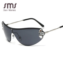 Load image into Gallery viewer, Diamond Cat Eye Sunglasses Women Rimless One Piece Female Men Eyewear Sun Glasses Metal Rhinestone Glasses UV400