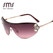 Load image into Gallery viewer, Diamond Cat Eye Sunglasses Women Rimless One Piece Female Men Eyewear Sun Glasses Metal Rhinestone Glasses UV400