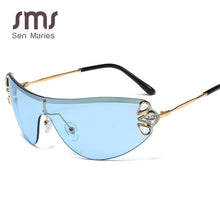 Load image into Gallery viewer, Diamond Cat Eye Sunglasses Women Rimless One Piece Female Men Eyewear Sun Glasses Metal Rhinestone Glasses UV400