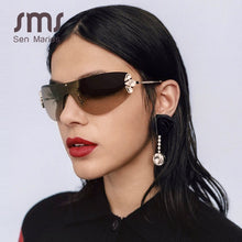 Load image into Gallery viewer, Diamond Cat Eye Sunglasses Women Rimless One Piece Female Men Eyewear Sun Glasses Metal Rhinestone Glasses UV400