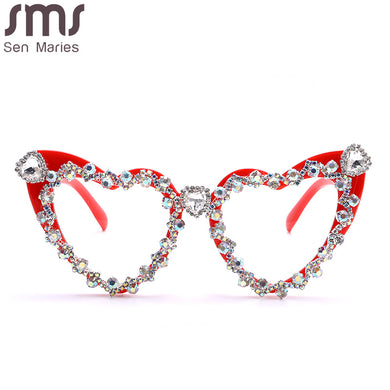 Diamond Sexy Heart Glasses Rhinestones Optical Glasses Frames Trends Women Vintage Eyeglasses De Sol Oculos