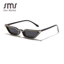 Load image into Gallery viewer, Diamond Sunglasses Women Rhinestone Shades Cat Eye Small Frame Sun Glasses Female  Designer crystal Eyewear UV400