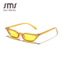Load image into Gallery viewer, Diamond Sunglasses Women Rhinestone Shades Cat Eye Small Frame Sun Glasses Female  Designer crystal Eyewear UV400
