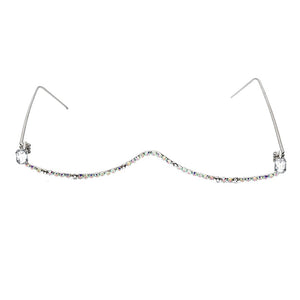 Diamond eyeglasses Alloy Frame for Women green and Red Pink Gem Lensless Chain Pendant Half Frame glasses