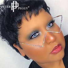 Load image into Gallery viewer, Diamond eyeglasses Alloy Frame for Women green and Red Pink Gem Lensless Chain Pendant Half Frame glasses