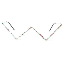 Load image into Gallery viewer, Diamond eyeglasses Alloy Frame for Women green and Red Pink Gem Lensless Chain Pendant Half Frame glasses