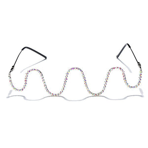 Luxury Fashion Diamond eyeglasses Alloy Frame for Women green and Red Pink Gem Lensless Chain Pendant Half Frame glasses