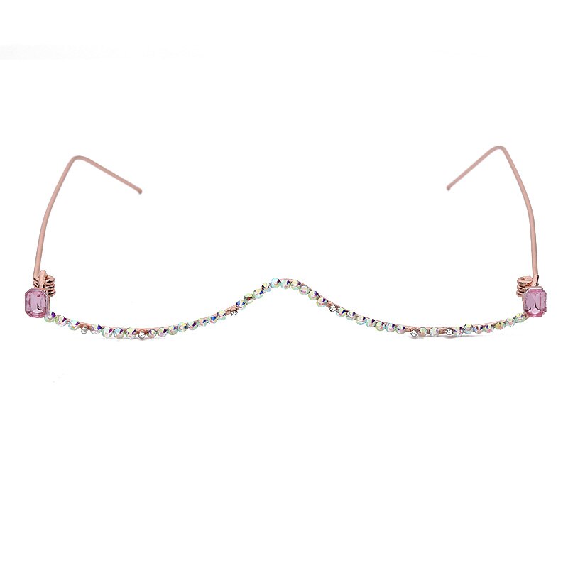 Luxury Fashion Diamond eyeglasses Alloy Frame for Women green and Red Pink Gem Lensless Chain Pendant Half Frame glasses