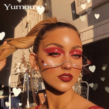 Load image into Gallery viewer, Diamond eyeglasses Alloy Frame for Women green and Red Pink Gem Lensless Chain Pendant Half Frame glasses