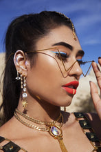 Load image into Gallery viewer, Diamond eyeglasses Alloy Frame for Women green and Red Pink Gem Lensless Chain Pendant Half Frame glasses