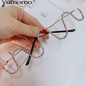 Luxury Fashion Diamond eyeglasses Alloy Frame for Women green and Red Pink Gem Lensless Chain Pendant Half Frame glasses