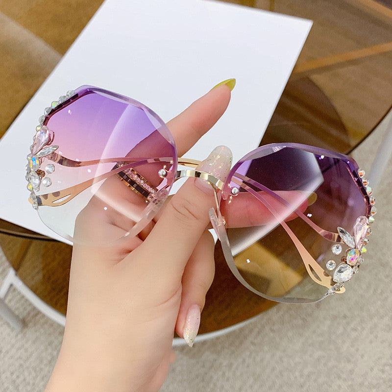 Oversized Rimless Sunglasses Women Brand Designer Big Frame Diamond Square Sun Glasses For Female
