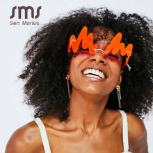 Load image into Gallery viewer, Wave Punk Sunglasses Women 2023 Rimless Sun Glasses red wave Shades For Vintage Men Women Unique Doodle Glasses