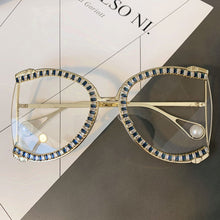 Load image into Gallery viewer, Half Frame Brand Designer Glasses Women Square Pearl Sunglasses for Female Rhinestone Oversized Eyewear Ladies INS очки