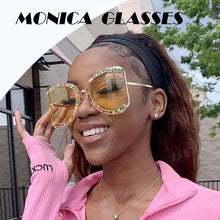 Load image into Gallery viewer, Half Frame Brand Designer Glasses Women Square Pearl Sunglasses for Female Rhinestone Oversized Eyewear Ladies INS очки